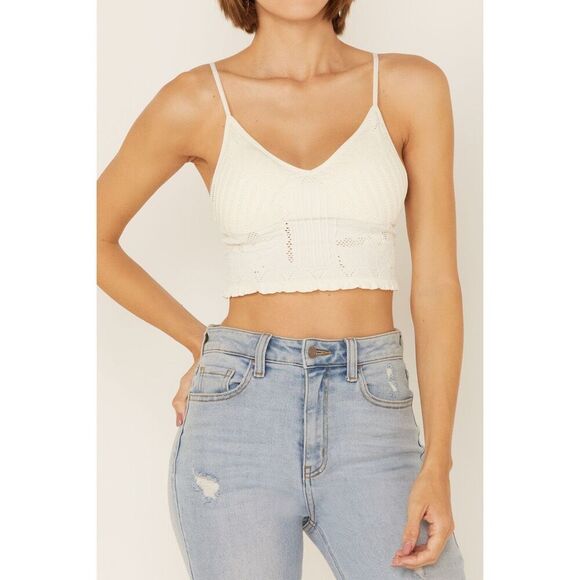 Free People FORNIA WOMEN'S SEAMLESS FLORAL BRALETTE in Ivory Size M/L - Picture 2 of 5